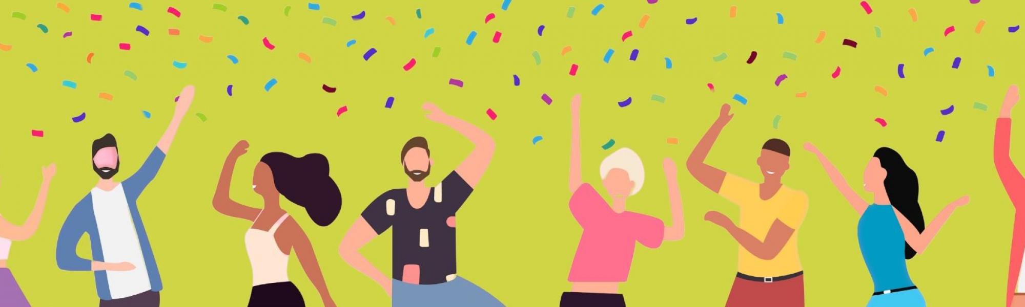 People and confetti