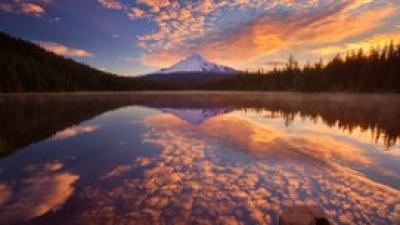 Lake mountains sunset
