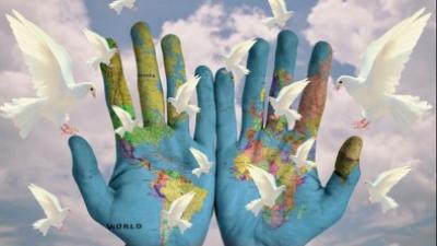 Hands world peace doves