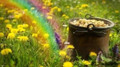 Pot of gold at end of rainbow