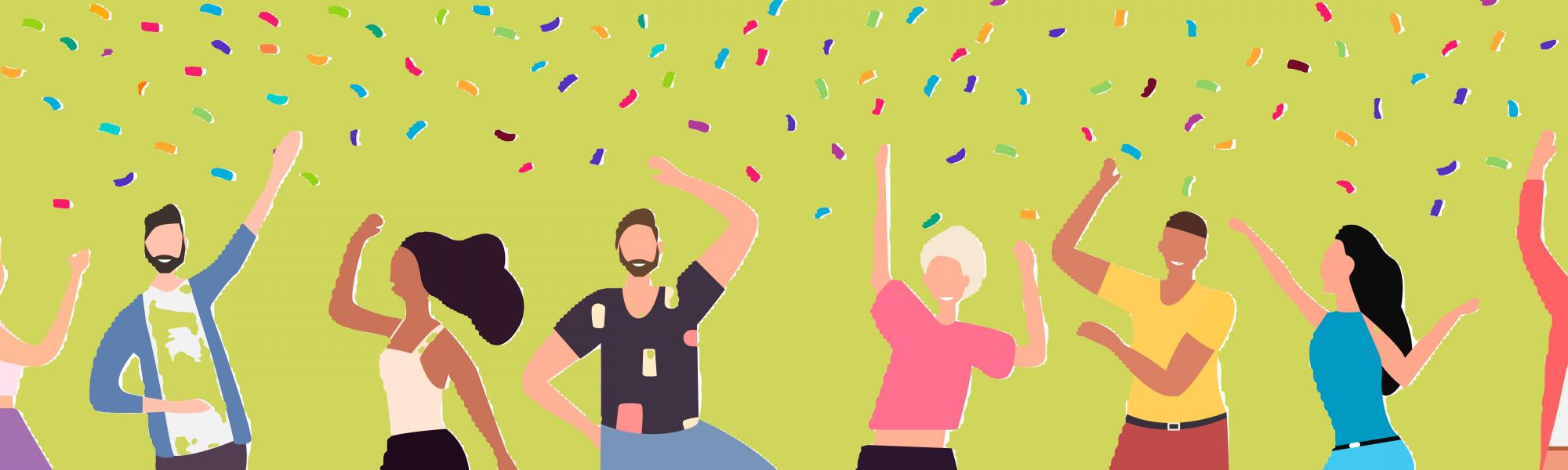 People and confetti